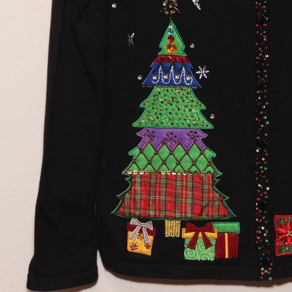 Mercer Street Studio Santa Presents Tree Christmas Sweater Cardigan Size Small - Picture 4 of 6